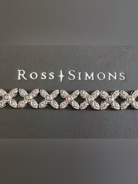 Ross Simon’s 925 Silver Flower-Link Bracelet with diamonds 7.25 in